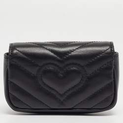 Gucci Black Matelassé Leather GG Marmont 2.0 Purse on Chain