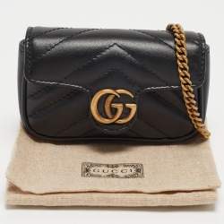 Gucci Black Matelassé Leather GG Marmont 2.0 Purse on Chain