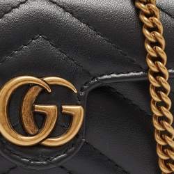 Gucci Black Matelassé Leather GG Marmont 2.0 Purse on Chain