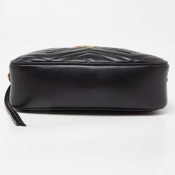 Pre Owned Gucci Black Matelassé Leather Small GG Marmont Camera Bag