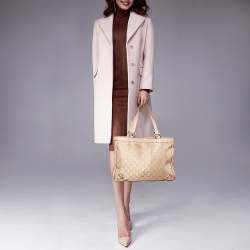 Pre Owned Gucci Dusty Pink/Gold GG Lurex Fabric and Leather Tote