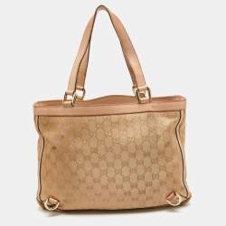 Pre Owned Gucci Dusty Pink/Gold GG Lurex Fabric and Leather Tote