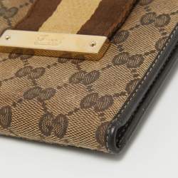 Gucci Beige/Brown GG Supreme Canvas Web Flap French Wallet