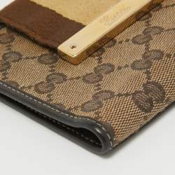 Gucci Beige/Brown GG Supreme Canvas Web Flap French Wallet