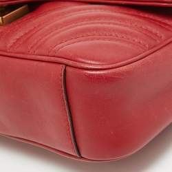 Pre Owned Gucci Red Matelassé Leather Mini GG Marmont Shoulder Bag
