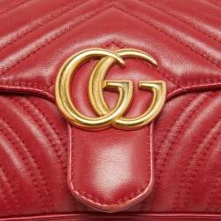 Pre Owned Gucci Red Matelassé Leather Mini GG Marmont Shoulder Bag