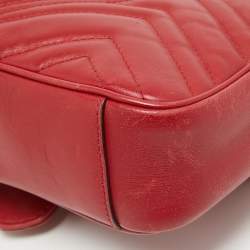Pre Owned Gucci Red Matelassé Leather Mini GG Marmont Shoulder Bag