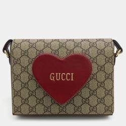 Gucci Beige/Red GG Canvas and Leather Heart Wallet on Chain