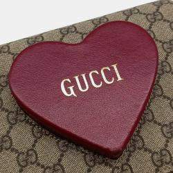 Gucci Beige/Red GG Canvas and Leather Heart Wallet on Chain