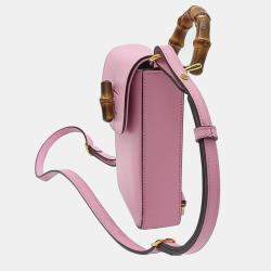 Pre Owned Gucci Pink Leather Mini Bamboo Tote Bag