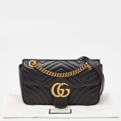 Gucci Black Matelassé Leather Small GG Marmont Shoulder Bag