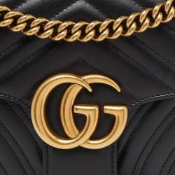 Gucci Black Matelassé Leather Small GG Marmont Shoulder Bag