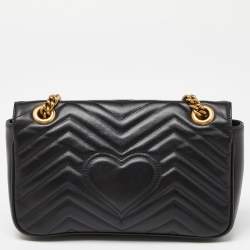 Gucci Black Matelassé Leather Small GG Marmont Shoulder Bag
