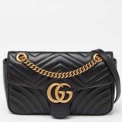 Gucci Black Matelassé Leather Small GG Marmont Shoulder Bag