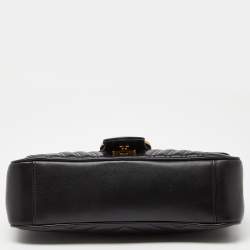 Gucci Black Matelassé Leather Small GG Marmont Shoulder Bag