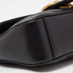 Gucci Black Matelassé Leather Small GG Marmont Shoulder Bag