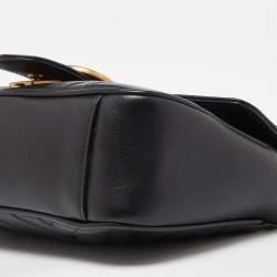 Gucci Black Matelassé Leather Small GG Marmont Shoulder Bag