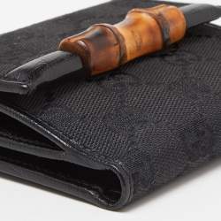 مملوكة مسبقًا Gucci Black GG Canvas and Leather Bamboo Bar Compact Wallet