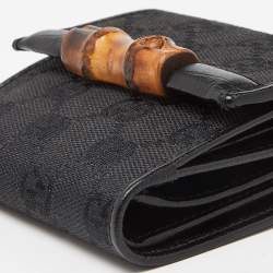 مملوكة مسبقًا Gucci Black GG Canvas and Leather Bamboo Bar Compact Wallet