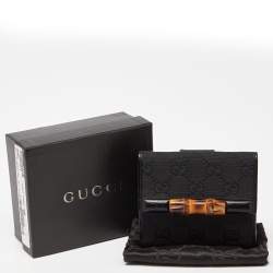 مملوكة مسبقًا Gucci Black GG Canvas and Leather Bamboo Bar Compact Wallet