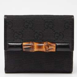 مملوكة مسبقًا Gucci Black GG Canvas and Leather Bamboo Bar Compact Wallet