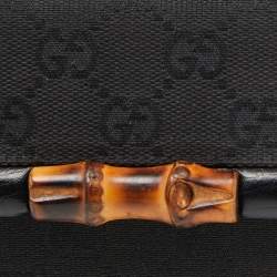 مملوكة مسبقًا Gucci Black GG Canvas and Leather Bamboo Bar Compact Wallet