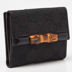 مملوكة مسبقًا Gucci Black GG Canvas and Leather Bamboo Bar Compact Wallet