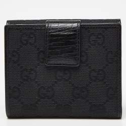 مملوكة مسبقًا Gucci Black GG Canvas and Leather Bamboo Bar Compact Wallet