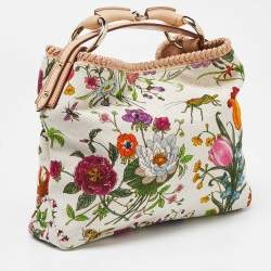 Pre Owned Gucci Multicolor Floral Print Canvas and Leather Small Horsebit Hobo