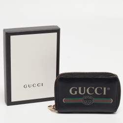 Pre Owned Gucci Black Leather Logo Zip Purse 
