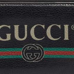 Pre Owned Gucci Black Leather Logo Zip Purse 