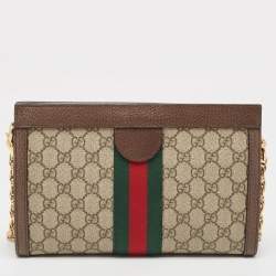 Pre Owned Gucci Brown/Beige GG Supreme Canvas Small Ophidia Shoulder Bag