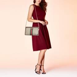 Pre Owned Gucci Brown/Beige GG Supreme Canvas Small Ophidia Shoulder Bag