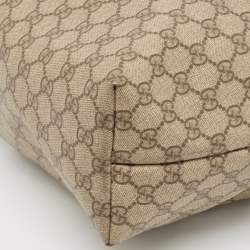 Pre Owned Gucci Brown/Beige GG Supreme Canvas and Leather Shopper Tote