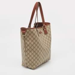 Pre Owned Gucci Brown/Beige GG Supreme Canvas and Leather Shopper Tote