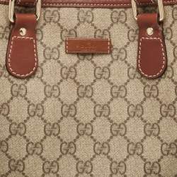 Pre Owned Gucci Brown/Beige GG Supreme Canvas and Leather Shopper Tote