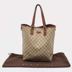 Pre Owned Gucci Brown/Beige GG Supreme Canvas and Leather Shopper Tote