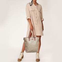 Pre Owned Gucci Brown/Beige GG Supreme Canvas and Leather Shopper Tote