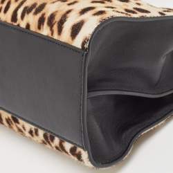 Pre Owned Gucci Beige/Black Leopard Print Calfhair and Leather Mini Nymphaea Bamboo Top Handle Bag