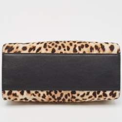 Pre Owned Gucci Beige/Black Leopard Print Calfhair and Leather Mini Nymphaea Bamboo Top Handle Bag