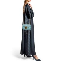 Gucci Metallic Teal Crinkled Leather Small Padlock Shoulder Bag
