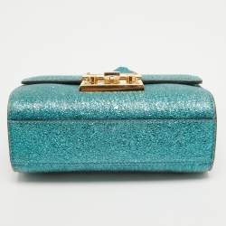 Gucci Metallic Teal Crinkled Leather Small Padlock Shoulder Bag