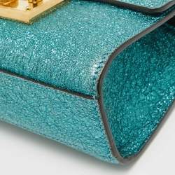 Gucci Metallic Teal Crinkled Leather Small Padlock Shoulder Bag