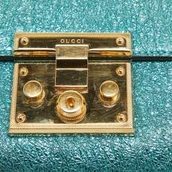 Gucci Metallic Teal Crinkled Leather Small Padlock Shoulder Bag