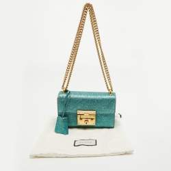 Gucci Metallic Teal Crinkled Leather Small Padlock Shoulder Bag