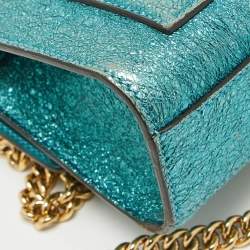 Gucci Metallic Teal Crinkled Leather Small Padlock Shoulder Bag