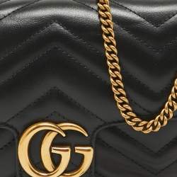 Gucci Black Matelasse Leather Mini GG Marmont Shoulder Bag