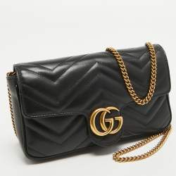 Gucci Black Matelasse Leather Mini GG Marmont Shoulder Bag