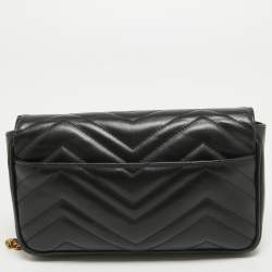 Gucci Black Matelasse Leather Mini GG Marmont Shoulder Bag