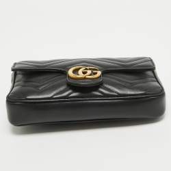 Gucci Black Matelasse Leather Mini GG Marmont Shoulder Bag